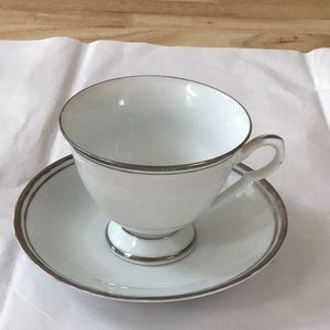 Cup and Saucer Vintage, white w silver trim China